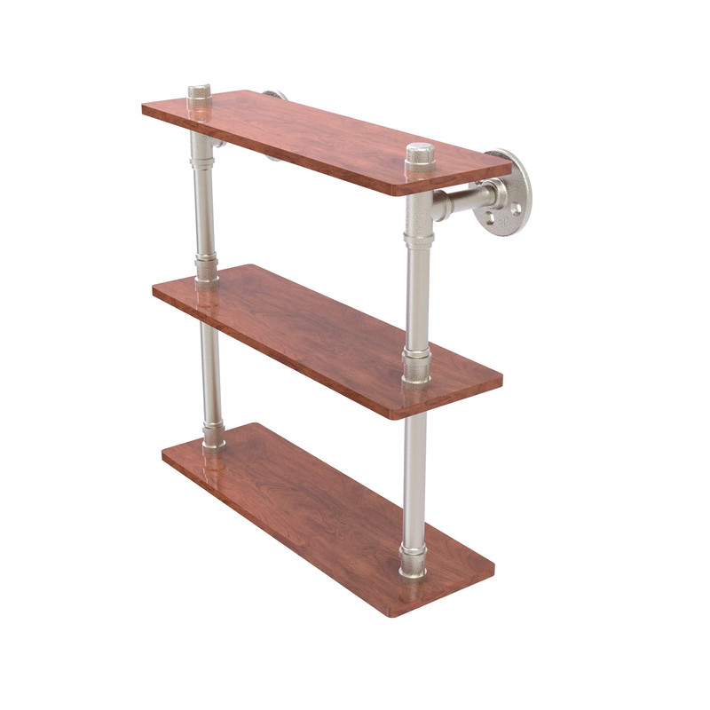 16" Ironwood Triple Shelf, Satin Nickel Finish
